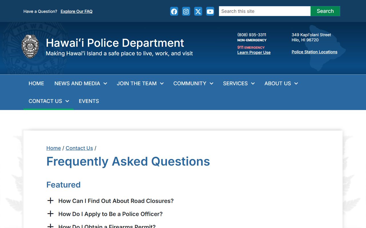 Hilo Warrant Records - Hawaii Police Department FAQ page