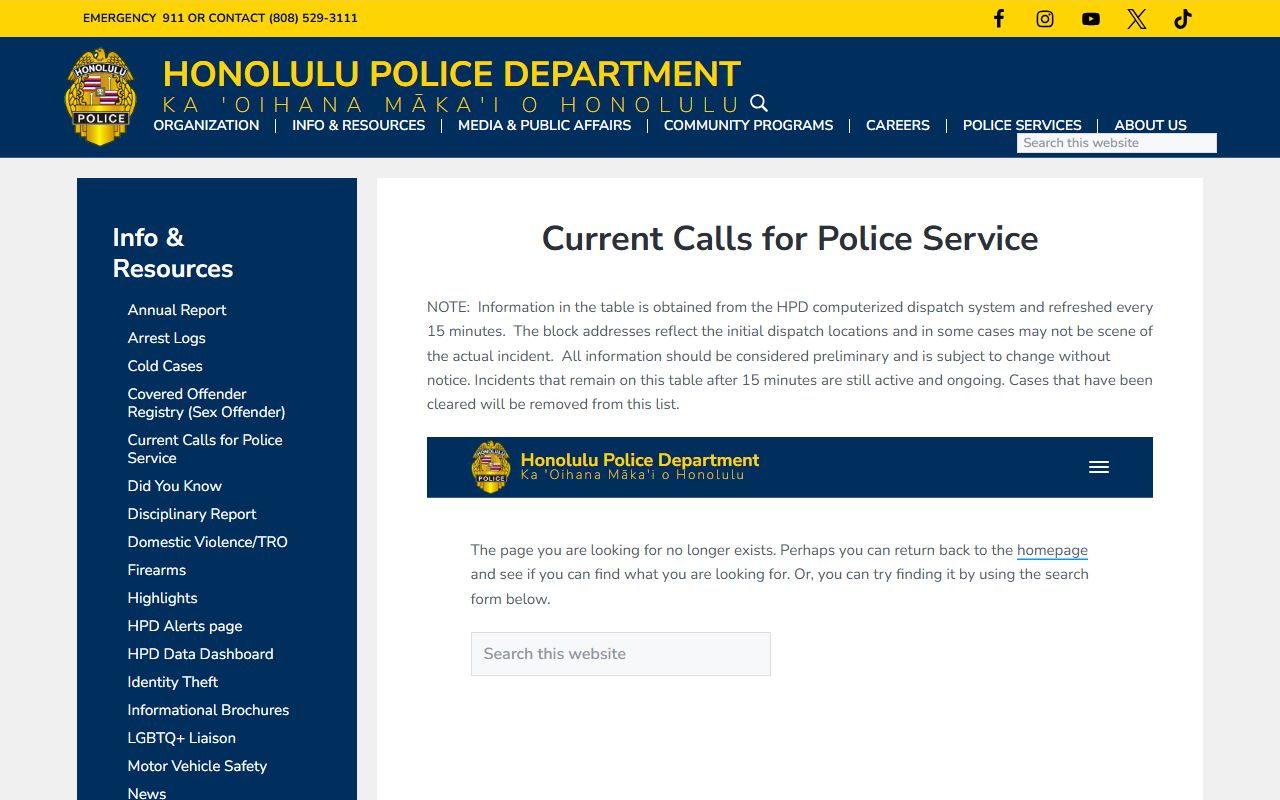Kailua Warrant Records - HPD 24 hour calls for service page