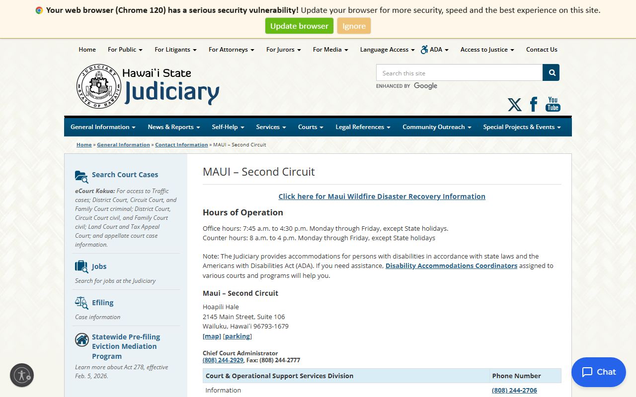 Kihei Warrant Records - Second Circuit Court contact page