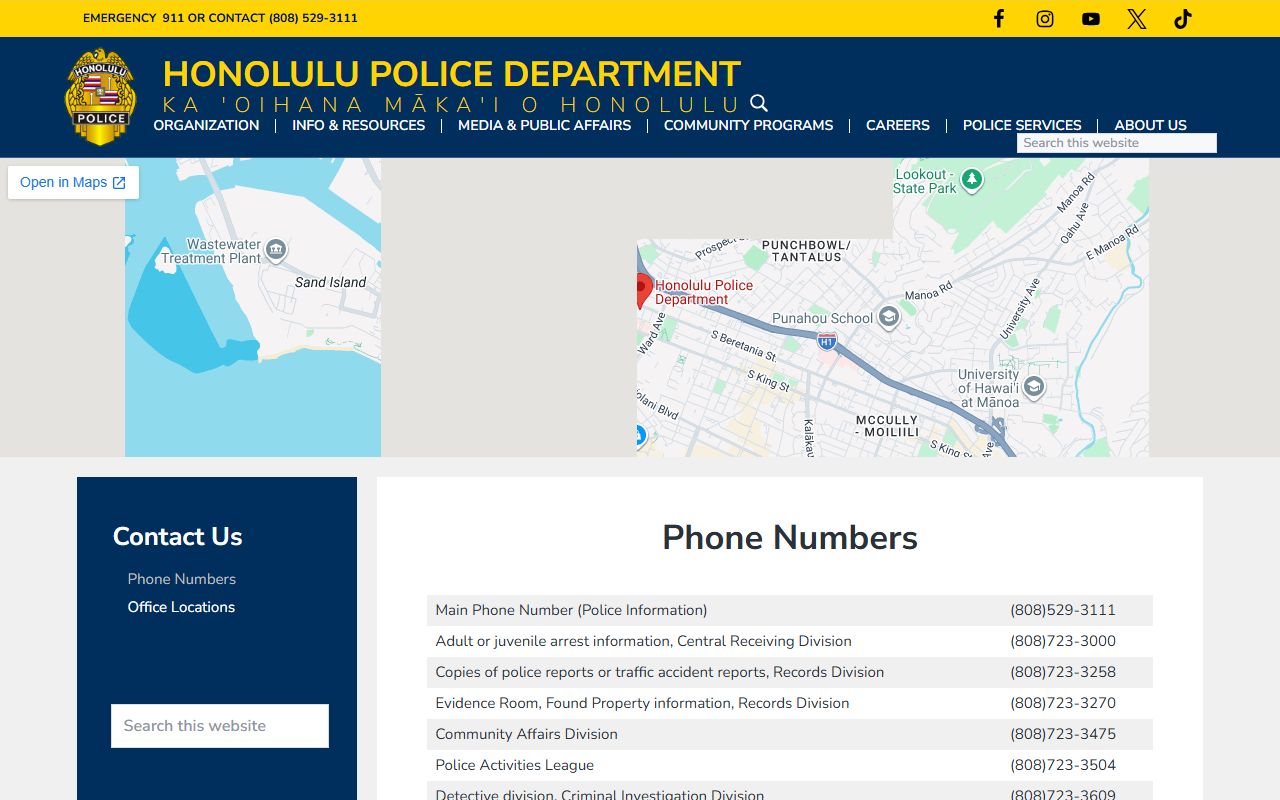 Urban Honolulu Warrant Records - HPD phone directory page