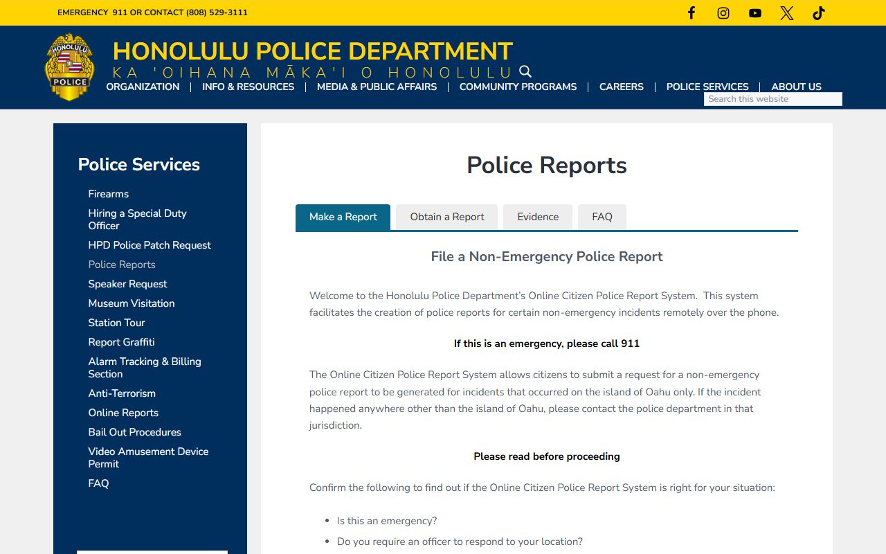 Honolulu County Warrant Records - HPD police reports page