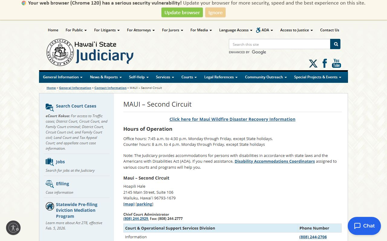 Maui County Warrant Records - Second Circuit Court contact page