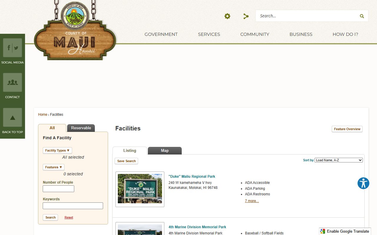 Maui County Warrant Records - Maui County facilities page