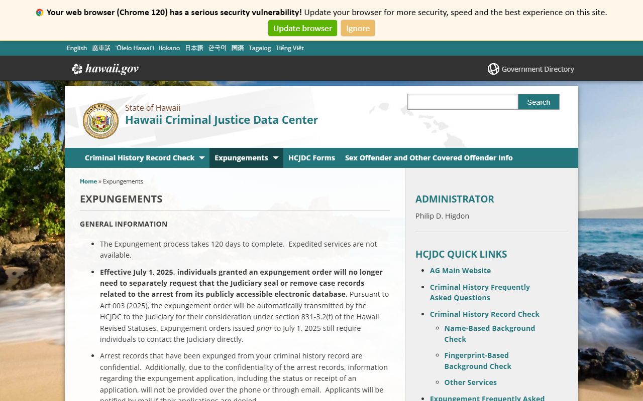 Hawaii Warrant Records - HCJDC expungements info and form