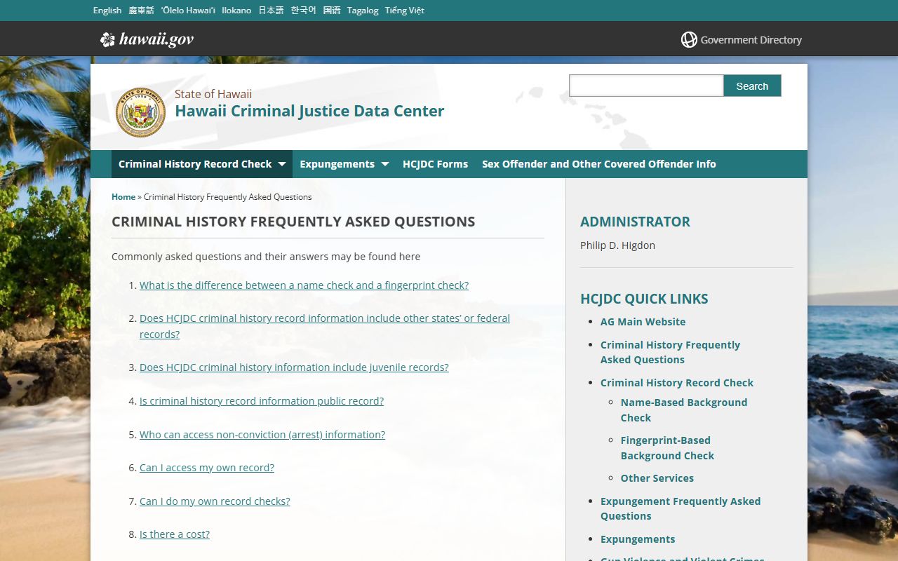 Hawaii Warrant Records - HCJDC criminal history FAQ with fee schedule